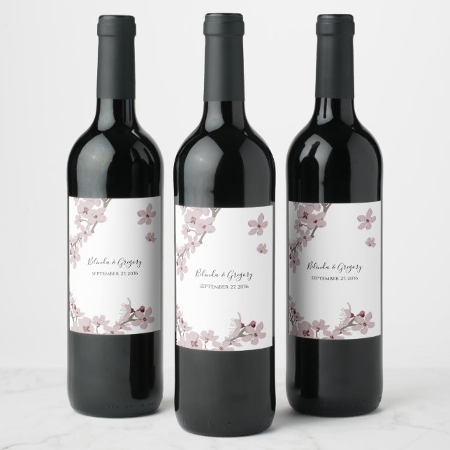 Elegant Floral Cherry Blossom Wedding  Wine Label (Bottles)