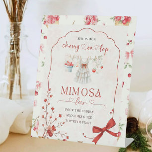 Elegant Floral Cherry Mimosa Bar Pedestal Sign