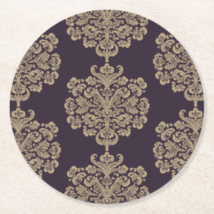 Elegant floral chic gold damask pattern  round paper coaster