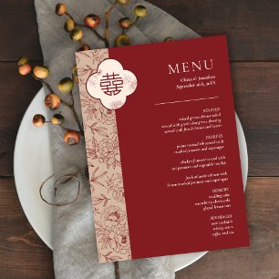Elegant Floral Chinese Wedding Red Table Menu Card
