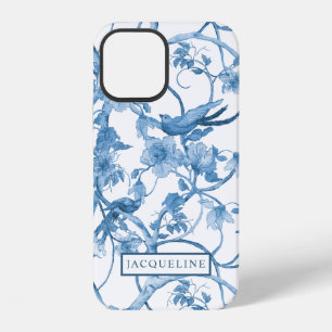 Elegant Floral Chinoiserie Blue and White Birds iPhone 12 Case