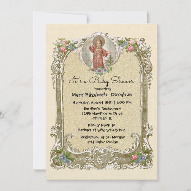 Elegant Floral Christian Baby Shower Invitation (Front)