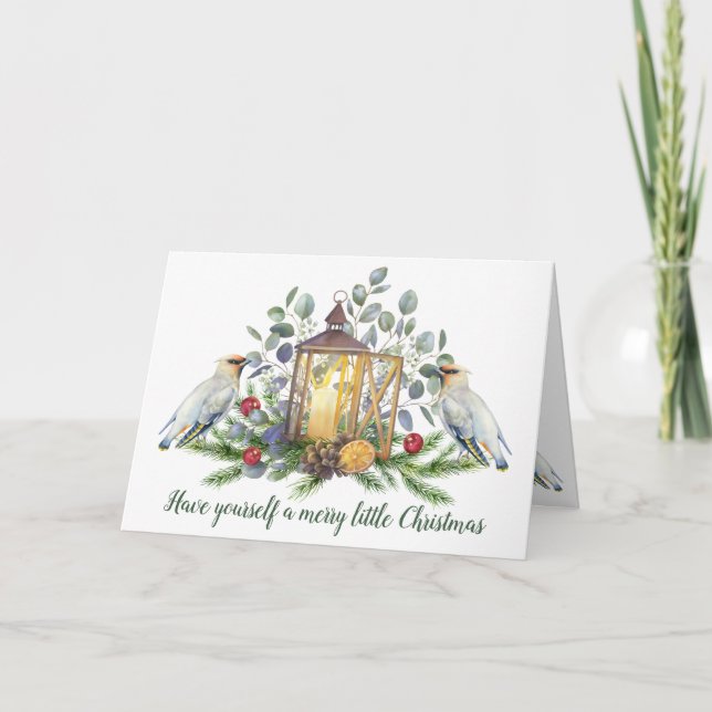 Elegant Floral Christmas candle bird Mug Card (Front)