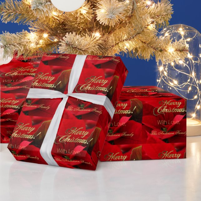 Elegant Floral Christmas Flowers Red Poinsettia Wrapping Paper (Holidays)