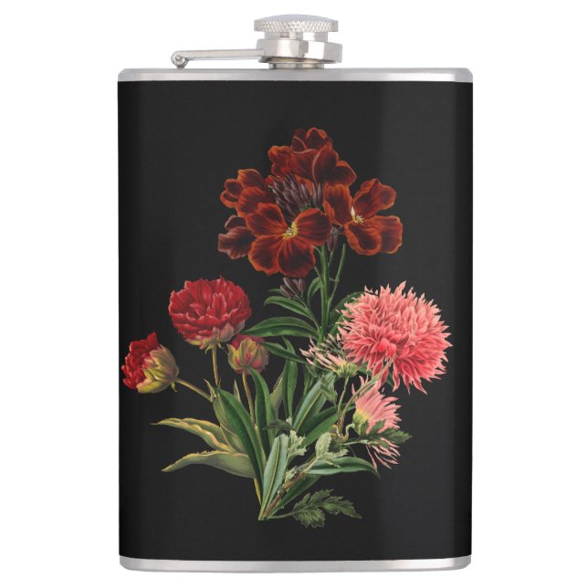Elegant Floral Christmas Hip Flask (Front)