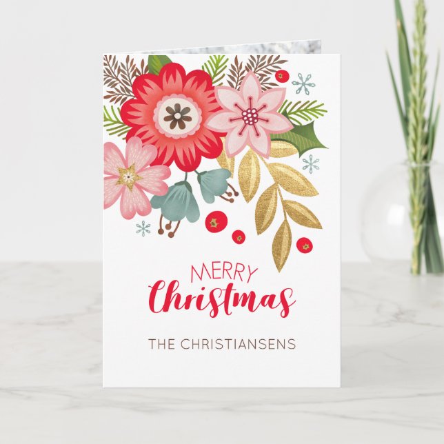 Elegant Floral Christmas Photo Greeting Card (Front)