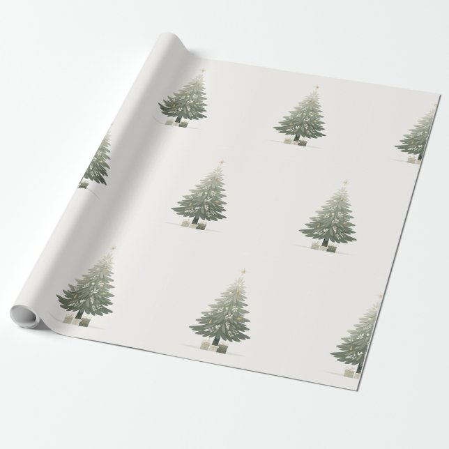 Elegant Floral Christmas Tree Wrapping Paper (Unrolled)