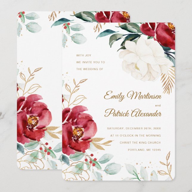 Elegant Floral Christmas Wedding Invitation (Front/Back)