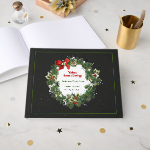 Elegant Floral Christmas Wreath Personalize Guest Book