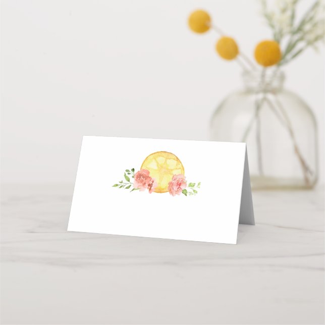 Elegant Floral Citrus Wedding Place Card (Front)