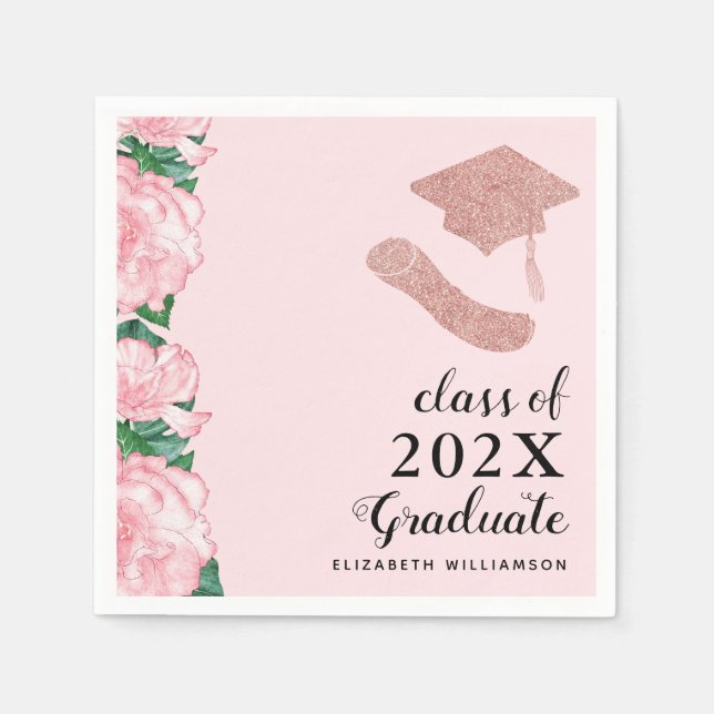 Elegant Floral Class 2025 Pink Graduate Graduation Napkin (Front)