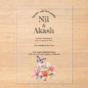 Elegant Floral Clear Acrylic Wedding Invitation