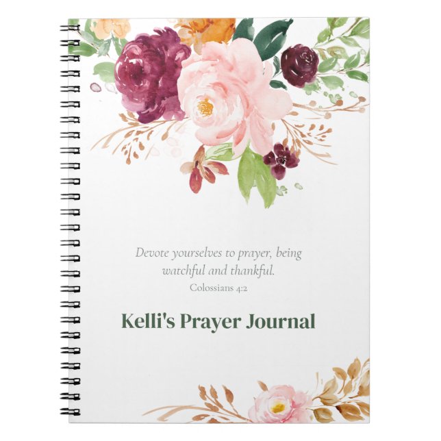 Élégant Floral Colossians 4:2 Journal de prière (Devant)