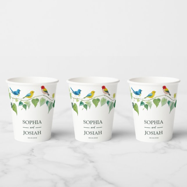 Elegant floral Colourful bird wedding Paper Cups (Multi)