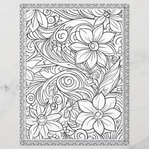Elegant Floral Colouring Page Scrapbook Paper
