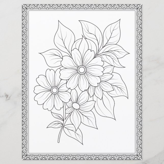 Elegant Floral Colouring Page Scrapbook Paper (Front)