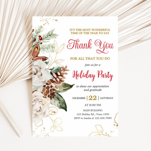 Elegant Floral Company Holiday Party Invitation (Elegant Floral Company Holiday Christmas Party Invitation)
