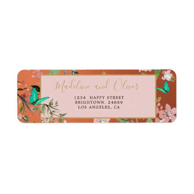 Elegant Floral Coral Pink Gold Chinoiserie Wedding (Front)