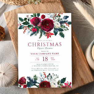 Elegant floral corporate Christmas open house Invitation