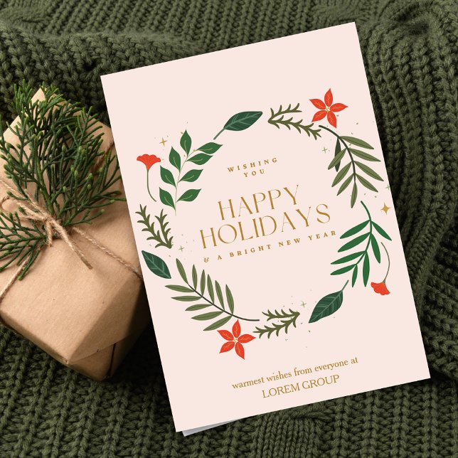 Elegant Floral Corporate Happy Holidays Business  Holiday Card (Creator Uploaded)