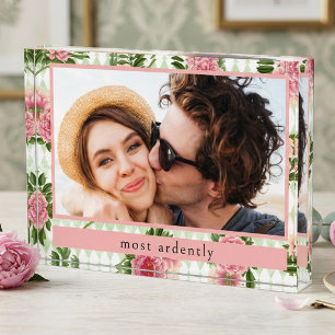 Elegant Floral Couple's Love Quote Custom  Photo Block
