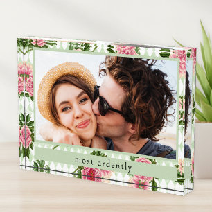 Elegant Floral Couple's Love Quote Custom Photo Block