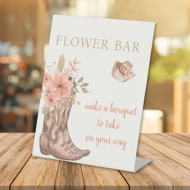 Elegant Floral Cowboy Boots Make A Bouquet Pedestal Sign (Elegant Floral Make a Bouquet Flower Bar Pedestal Sign)