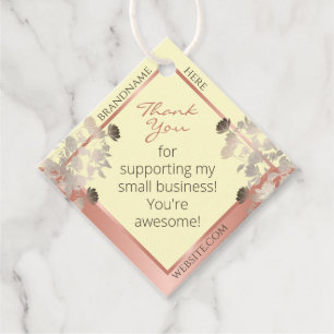 Elegant Floral Cream and Rose Gold Leafy Thank You Favour Tags