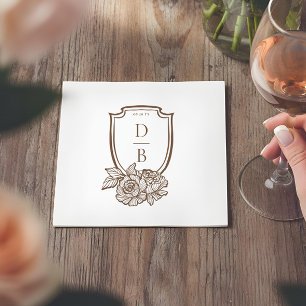 Elegant Floral Crest Couples Monogram Wedding Date Napkin