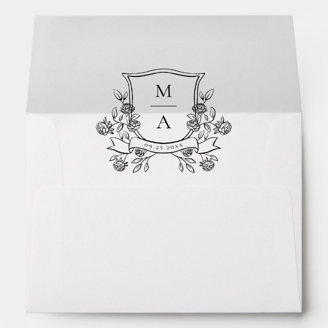 Elegant Floral Crest Monogram Wedding Envelope (Back (Bottom))