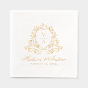 Elegant Floral Crest Monogram Wedding Foil Napkins