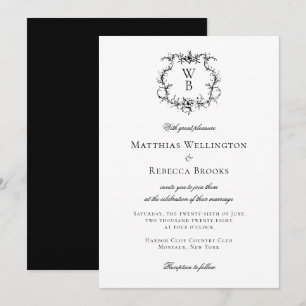 Elegant Floral Crest Monogram Wedding Invitation