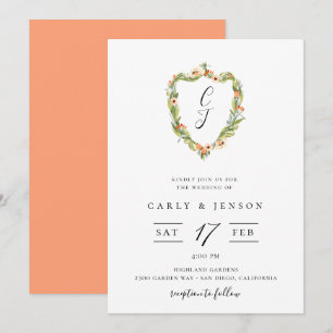 Elegant Floral Crest Wedding Invitation