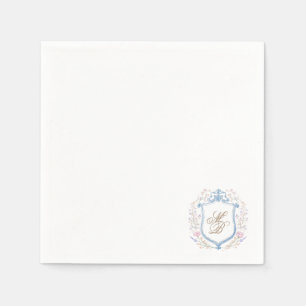 Elegant Floral Crest Wedding Paper Napkins