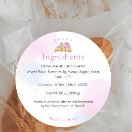 Elegant Floral Croissant Bakery Ingredient Classic Round Sticker