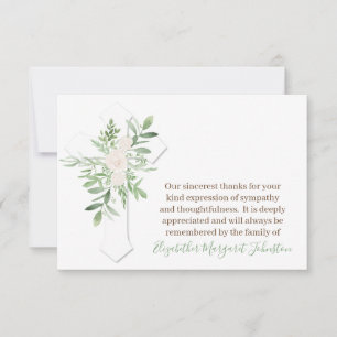 Elegant Floral + CrosFuneral Thank You Bereavement Card