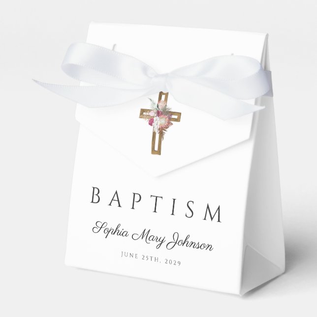 Elegant Floral Cross Baptism  Favor Box (Front Side)