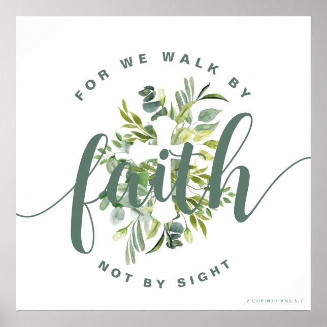 Elegant Floral Cross Christian Bible Verse Poster (Front)