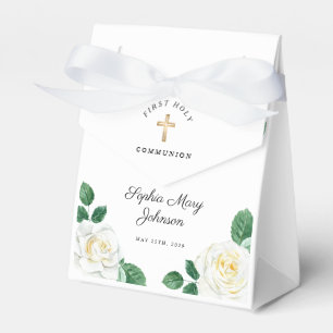 Elegant Floral Cross Girl First Communion Favor Box