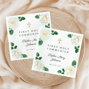 Elegant Floral Cross Girl First Communion Napkin