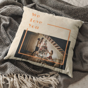 Elegant Floral Custom Family Photo Text Orange Throw Pillow