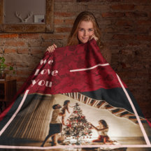 Elegant Floral Custom Family Photo Text Red Fleece