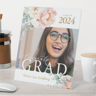 Elegant Floral Custom Graduation Pedestal Sign