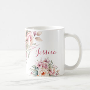 Elegant Floral Custom Name Modern Coffee Mug