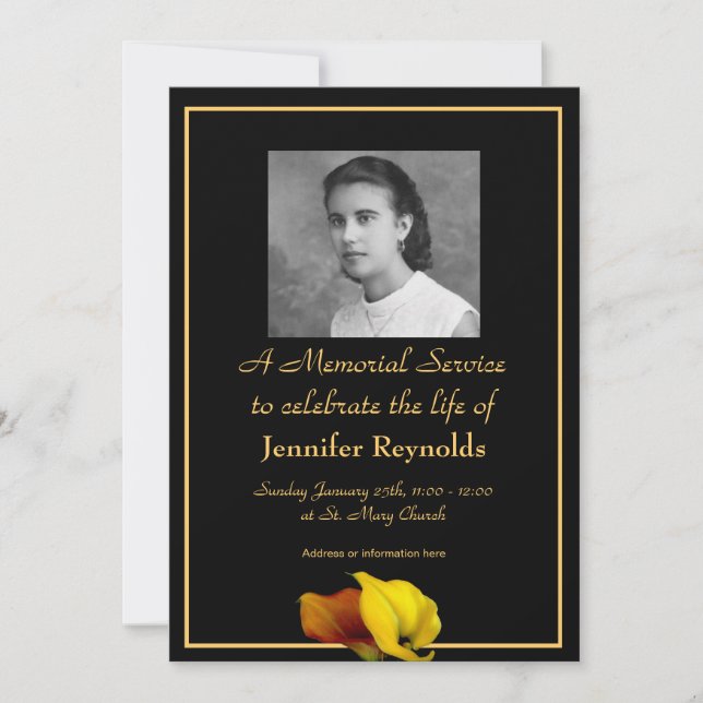 Elegant Floral Custom Photo Memorial Service Invitation (Front)