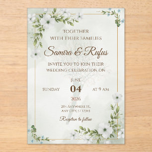 Elegant Floral - Customizable Rustic Boho Acrylic Invitations