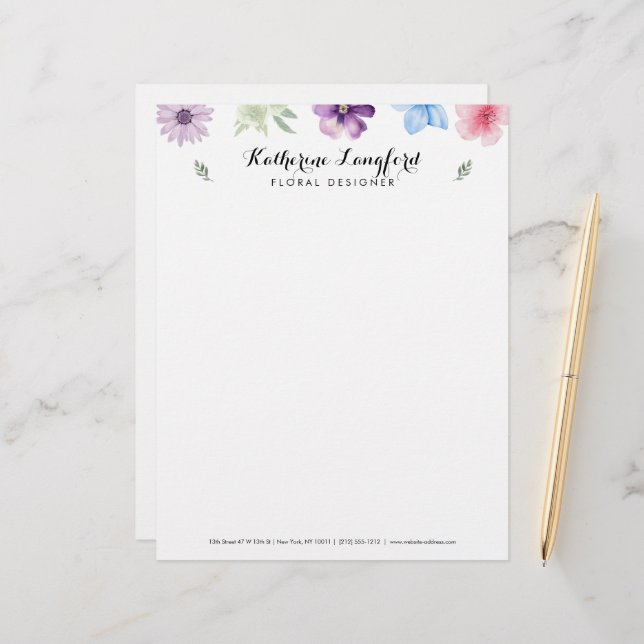 Elegant Floral Customizable Template Letterhead (Front/Back In Situ)