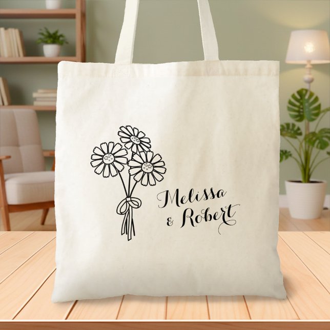 Elegant Floral Daisies Wedding Monogram Tote Bag (Creator Uploaded)
