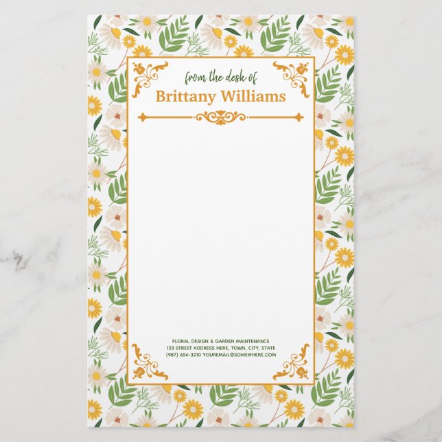 Elegant Floral Daisy Botanical Garden Pattern Stationery (Front)