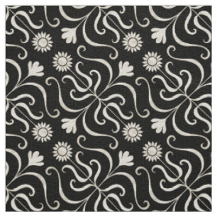 Elegant Floral Damask Black and Grey Sunflower Fabric